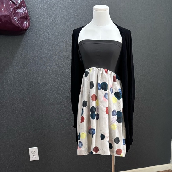 NWT THEORY Muliticolor Silk strapless halter Mini Dress Skirt w bandeaux top - Picture 7 of 11